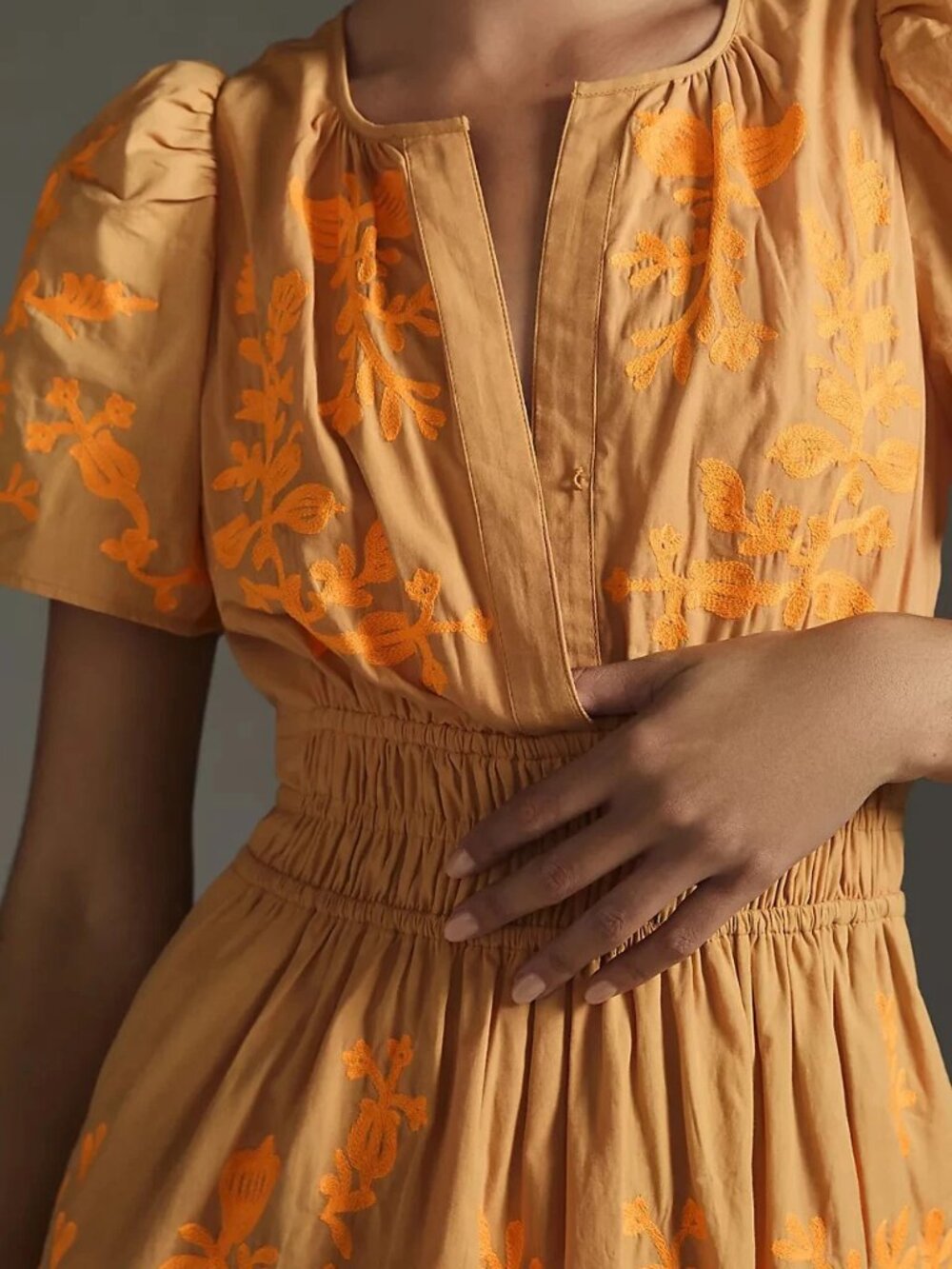 Anthropologie Tan Beige & Orange Somerset Embroidered Maxi Dress - Picture 3 of 6